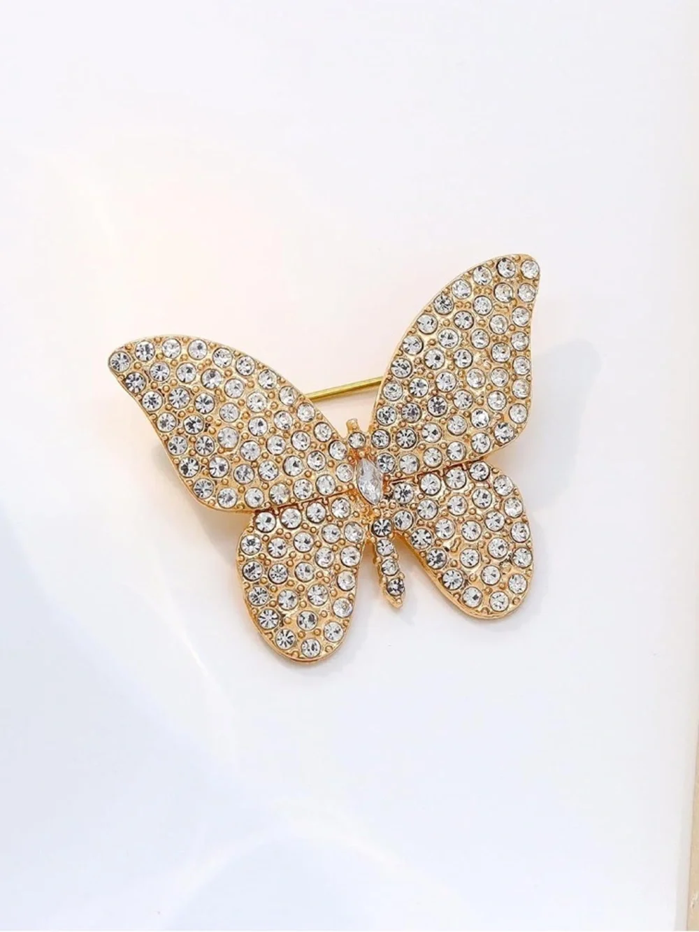 Anthropologie Gold and Clear Crystal Butterfly Brooch